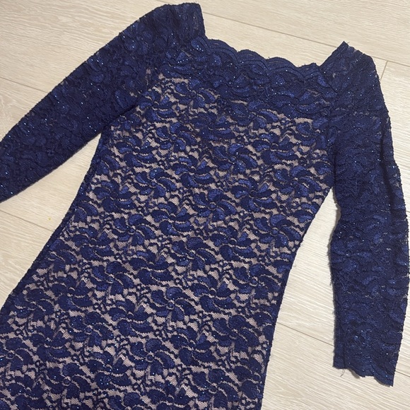 Onyx Nite Blue Lace Glitter Midi Dress - Picture 4 of 9